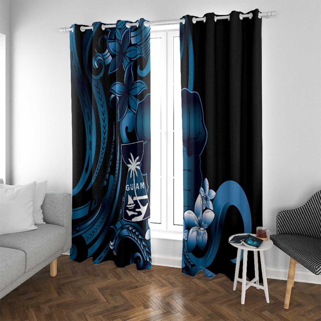 Blue Hafa Adai Guam Window Curtain Chamorro Latte Stone Hand With Plumeria LT14 With Grommets Blue - Polynesian Pride