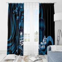 Blue Hafa Adai Guam Window Curtain Chamorro Latte Stone Hand With Plumeria LT14 - Polynesian Pride