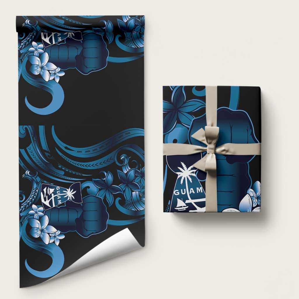 Blue Hafa Adai Guam Wrapping Paper Chamorro Latte Stone Hand With Plumeria LT14 58" × 23" Blue - Polynesian Pride