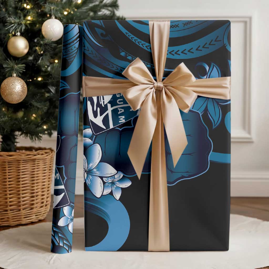 Blue Hafa Adai Guam Wrapping Paper Chamorro Latte Stone Hand With Plumeria LT14 - Polynesian Pride