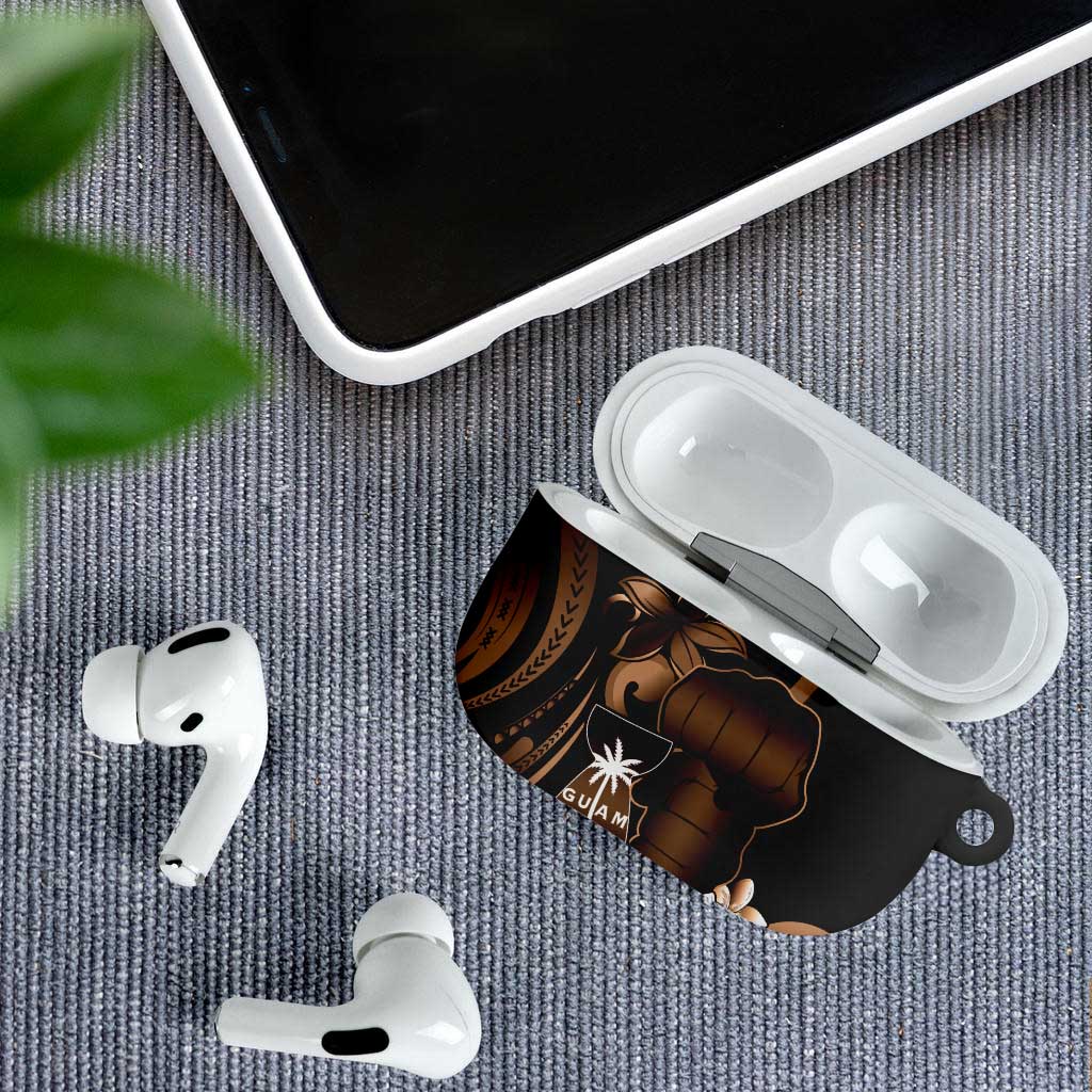 Brown Hafa Adai Guam AirPods Case Chamorro Latte Stone Hand With Plumeria LT14 - Polynesian Pride