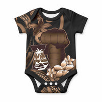 Brown Hafa Adai Guam Baby Onesie Chamorro Latte Stone Hand With Plumeria LT14 Brown - Polynesian Pride