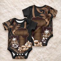 Brown Hafa Adai Guam Baby Onesie Chamorro Latte Stone Hand With Plumeria LT14 - Polynesian Pride