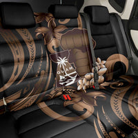 Brown Hafa Adai Guam Back Car Seat Cover Chamorro Latte Stone Hand With Plumeria LT14 - Polynesian Pride