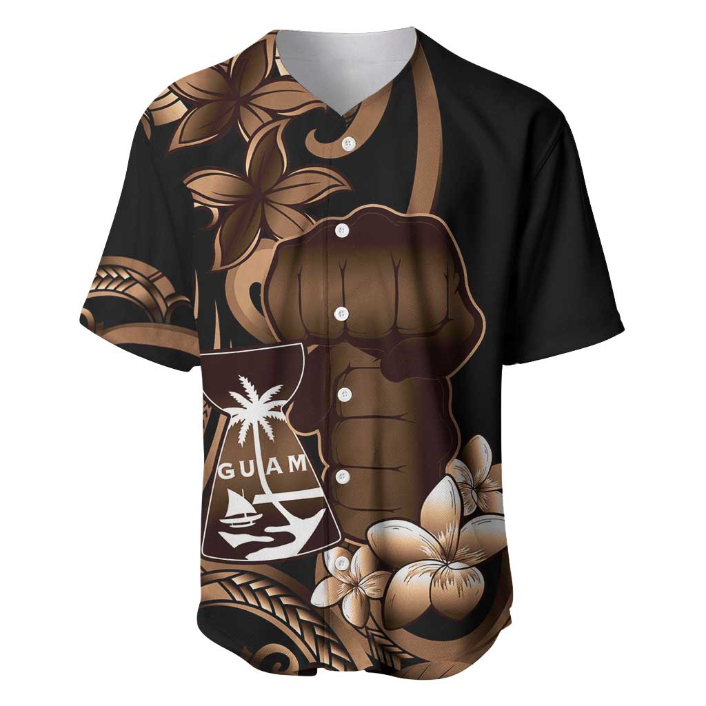 Brown Hafa Adai Guam Baseball Jersey Chamorro Latte Stone Hand With Plumeria LT14 Brown - Polynesian Pride