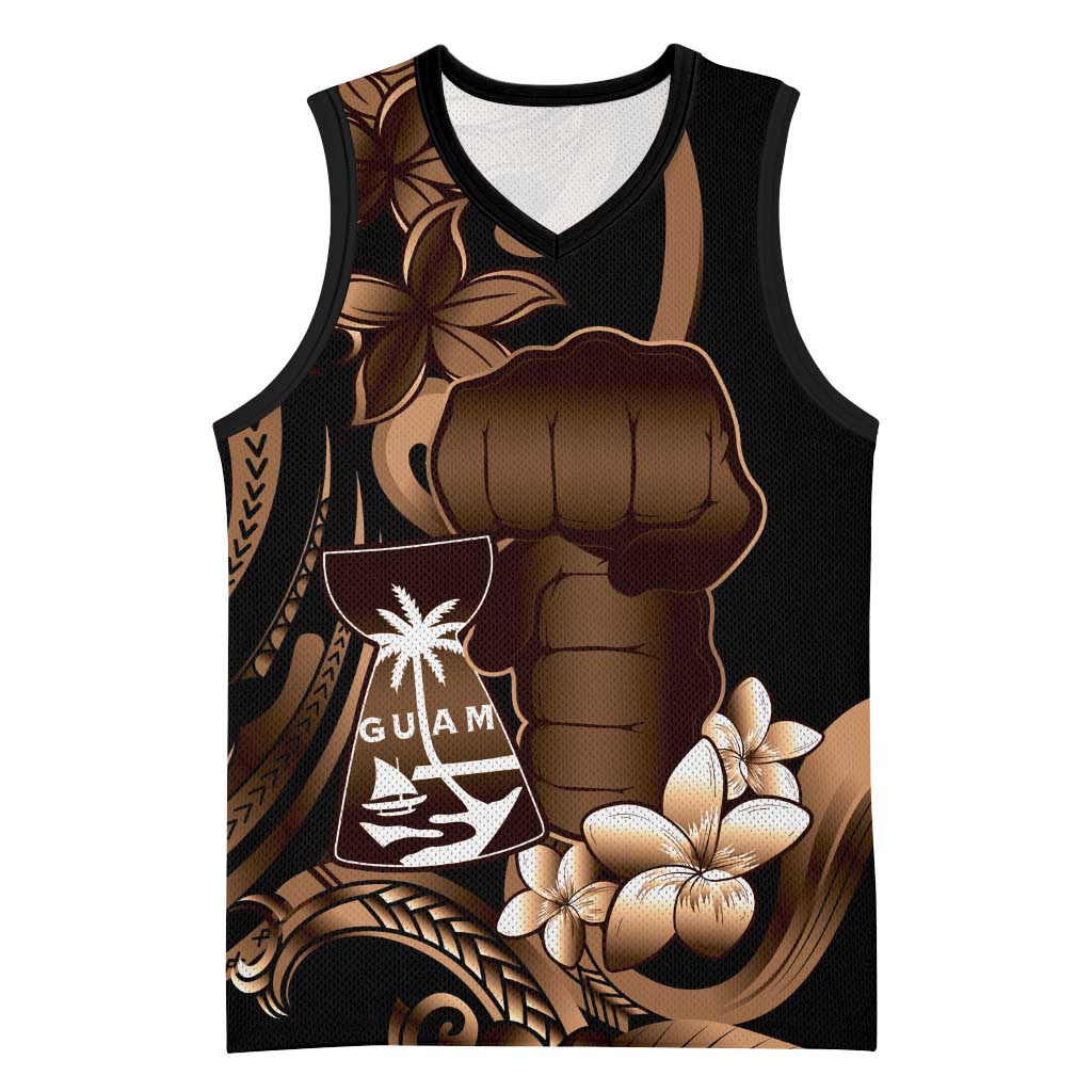 Brown Hafa Adai Guam Basketball Jersey Chamorro Latte Stone Hand With Plumeria LT14 Unisex Brown - Polynesian Pride