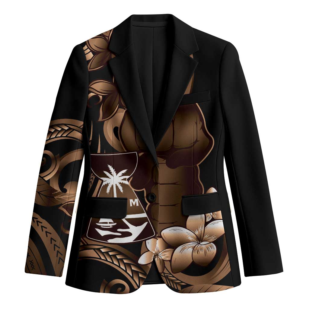 Brown Hafa Adai Guam Blazer Chamorro Latte Stone Hand With Plumeria LT14 Unisex Brown - Polynesian Pride
