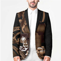 Brown Hafa Adai Guam Blazer Chamorro Latte Stone Hand With Plumeria LT14 - Polynesian Pride