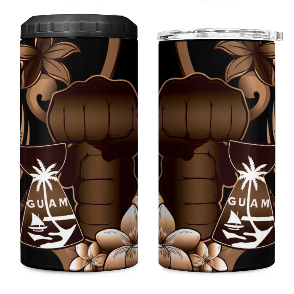 Brown Hafa Adai Guam 4 in 1 Can Cooler Tumbler Chamorro Latte Stone Hand With Plumeria LT14 One Size: 16 oz Brown - Polynesian Pride