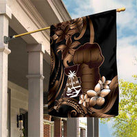 Brown Hafa Adai Guam Garden Flag Chamorro Latte Stone Hand With Plumeria LT14 House Flag Brown - Polynesian Pride