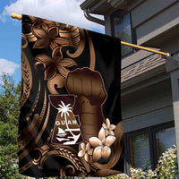 Brown Hafa Adai Guam Garden Flag Chamorro Latte Stone Hand With Plumeria LT14 - Polynesian Pride
