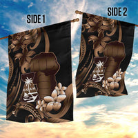 Brown Hafa Adai Guam Garden Flag Chamorro Latte Stone Hand With Plumeria LT14 - Polynesian Pride