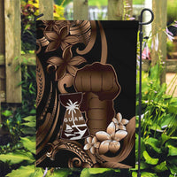 Brown Hafa Adai Guam Garden Flag Chamorro Latte Stone Hand With Plumeria LT14 Garden Flag Brown - Polynesian Pride