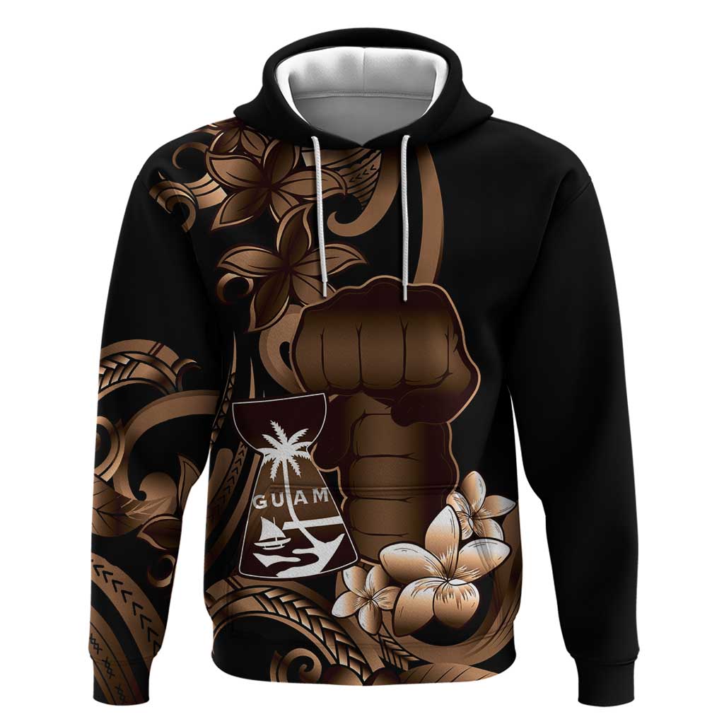 Brown Hafa Adai Guam Hoodie Chamorro Latte Stone Hand With Plumeria LT14 Pullover Hoodie Brown - Polynesian Pride