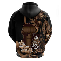 Brown Hafa Adai Guam Hoodie Chamorro Latte Stone Hand With Plumeria LT14 - Polynesian Pride