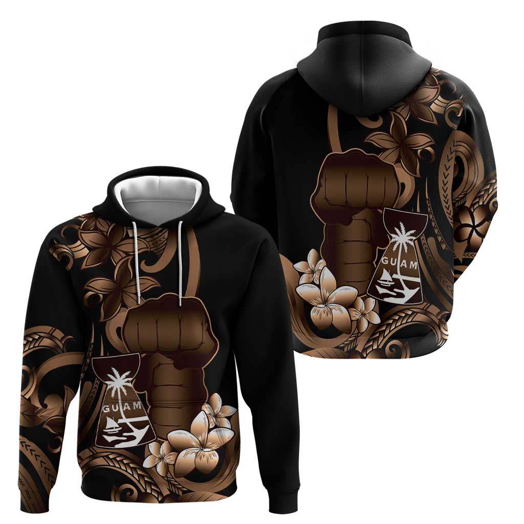 Brown Hafa Adai Guam Hoodie Chamorro Latte Stone Hand With Plumeria LT14 - Polynesian Pride