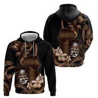 Brown Hafa Adai Guam Hoodie Chamorro Latte Stone Hand With Plumeria LT14 - Polynesian Pride