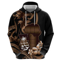 Brown Hafa Adai Guam Hoodie Chamorro Latte Stone Hand With Plumeria LT14 - Polynesian Pride