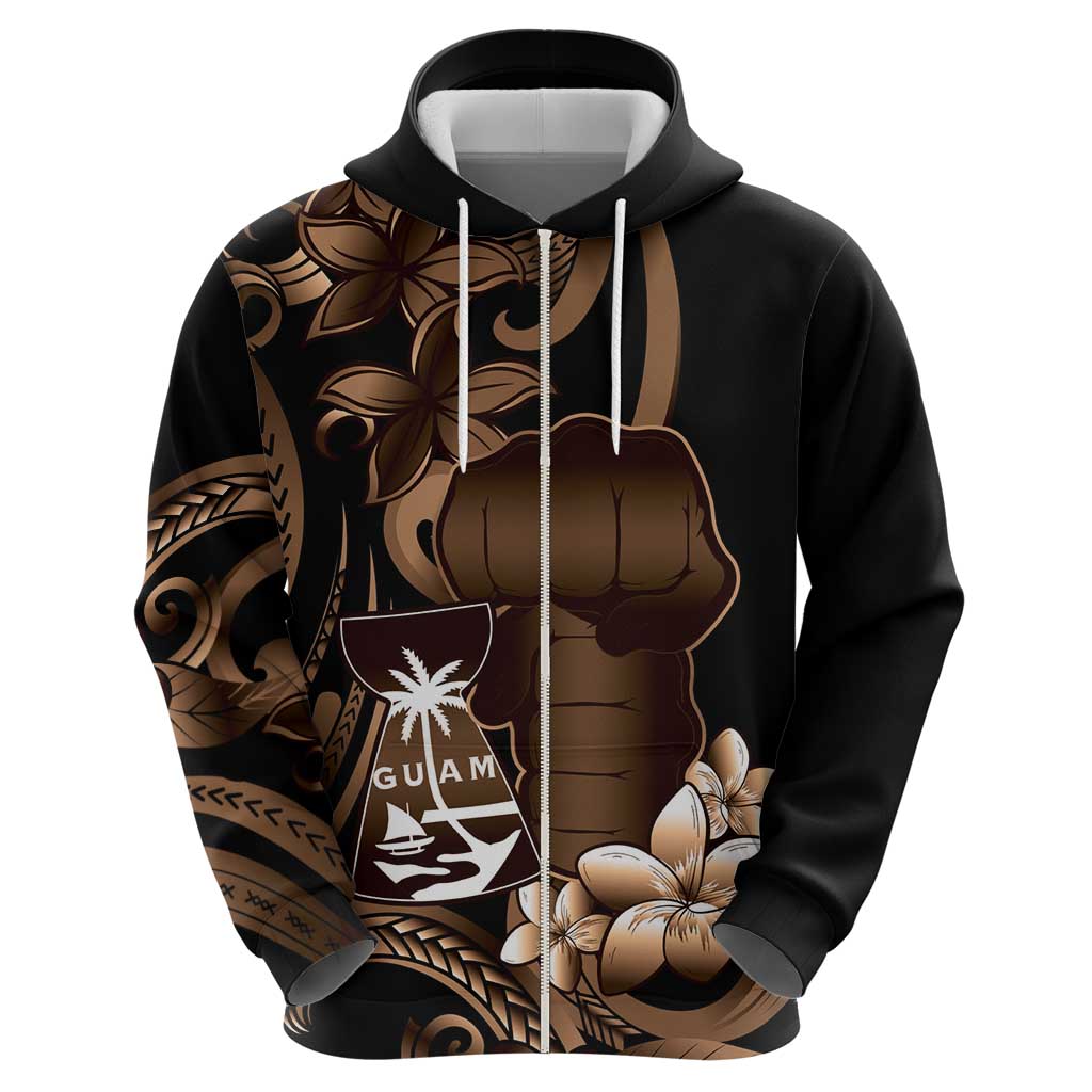 Brown Hafa Adai Guam Hoodie Chamorro Latte Stone Hand With Plumeria LT14 - Polynesian Pride