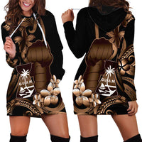Brown Hafa Adai Guam Hoodie Dress Chamorro Latte Stone Hand With Plumeria LT14 - Polynesian Pride