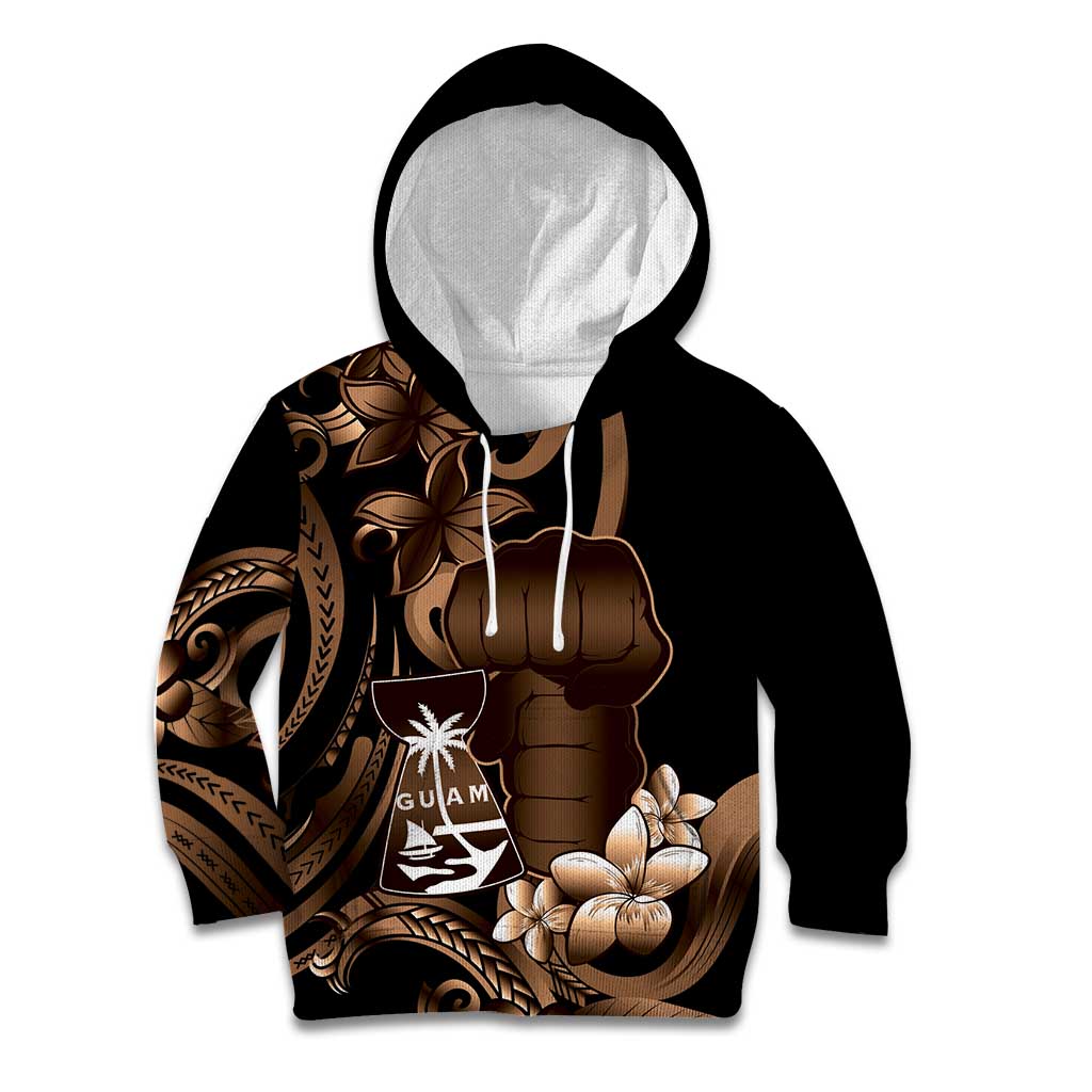 Brown Hafa Adai Guam Kid Hoodie Chamorro Latte Stone Hand With Plumeria LT14 Hoodie Brown - Polynesian Pride