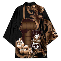 Brown Hafa Adai Guam Kimono Chamorro Latte Stone Hand With Plumeria LT14 - Polynesian Pride