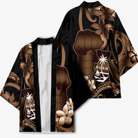 Brown Hafa Adai Guam Kimono Chamorro Latte Stone Hand With Plumeria LT14 - Polynesian Pride
