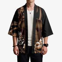 Brown Hafa Adai Guam Kimono Chamorro Latte Stone Hand With Plumeria LT14 - Polynesian Pride
