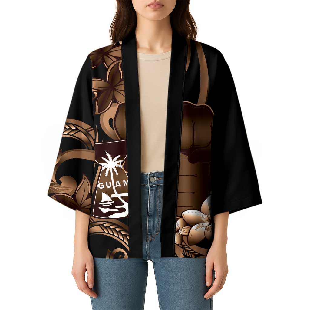 Brown Hafa Adai Guam Kimono Chamorro Latte Stone Hand With Plumeria LT14 - Polynesian Pride