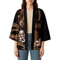 Brown Hafa Adai Guam Kimono Chamorro Latte Stone Hand With Plumeria LT14 - Polynesian Pride