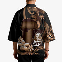 Brown Hafa Adai Guam Kimono Chamorro Latte Stone Hand With Plumeria LT14 - Polynesian Pride