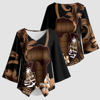 Brown Hafa Adai Guam Kimono Sleeve Blouse Chamorro Latte Stone Hand With Plumeria LT14 - Polynesian Pride