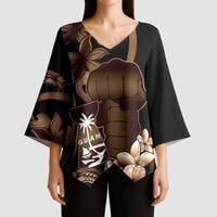 Brown Hafa Adai Guam Kimono Sleeve Blouse Chamorro Latte Stone Hand With Plumeria LT14 - Polynesian Pride