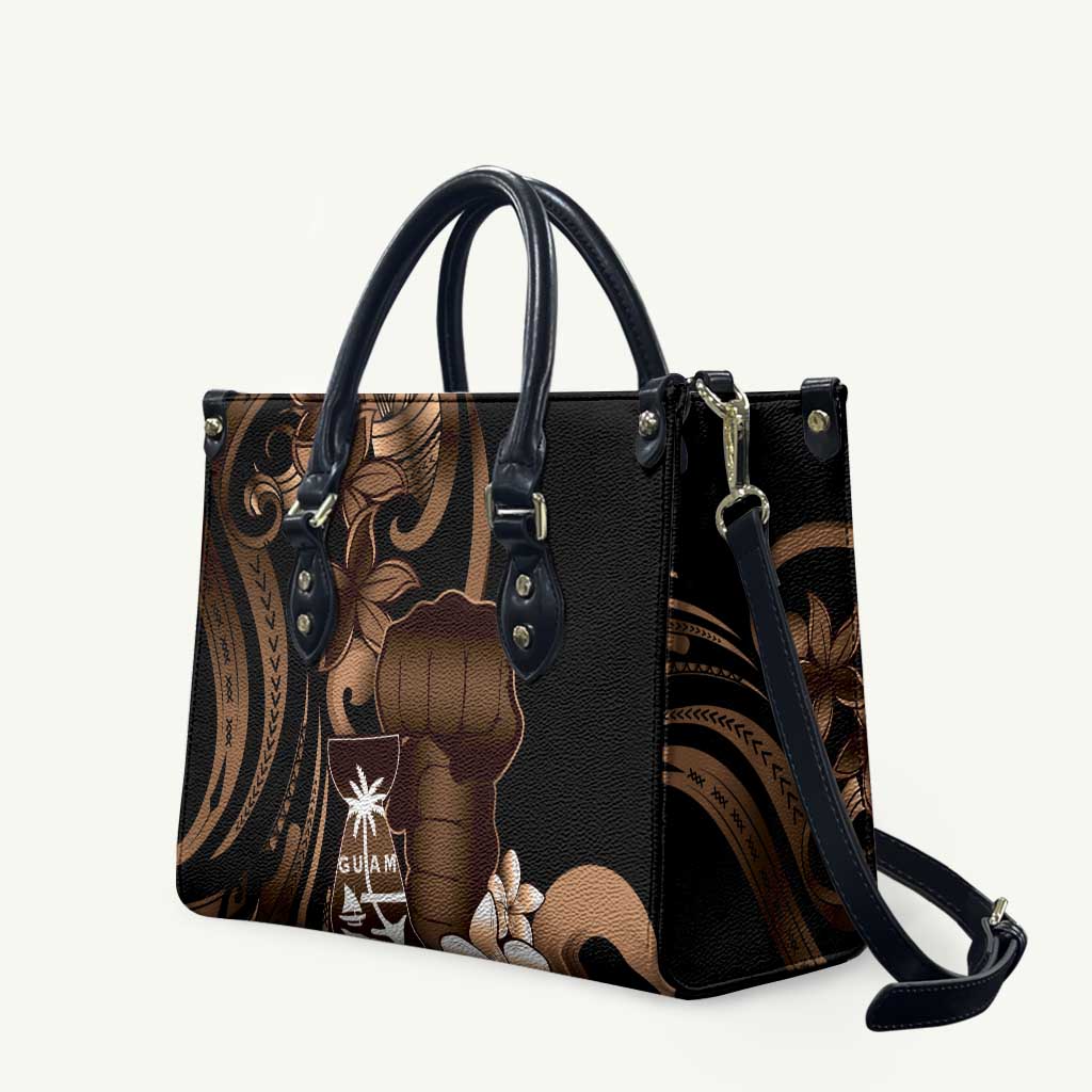 Brown Hafa Adai Guam Leather Bag Chamorro Latte Stone Hand With Plumeria LT14 Brown - Polynesian Pride