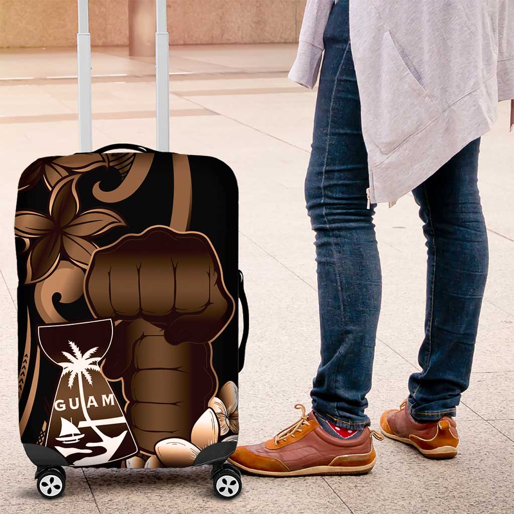 Brown Hafa Adai Guam Luggage Cover Chamorro Latte Stone Hand With Plumeria LT14 Brown - Polynesian Pride