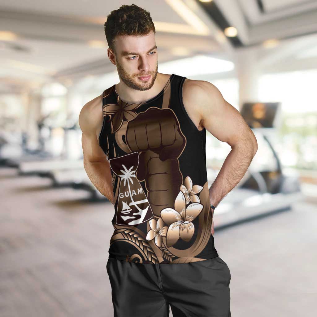 Brown Hafa Adai Guam Men Tank Top Chamorro Latte Stone Hand With Plumeria LT14 Brown - Polynesian Pride