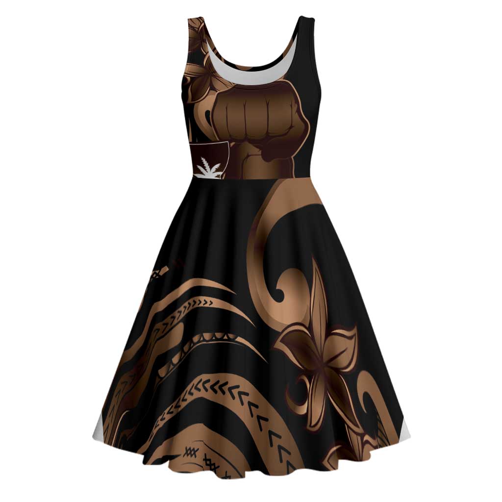 Brown Hafa Adai Guam Midi Dress Chamorro Latte Stone Hand With Plumeria LT14 Brown - Polynesian Pride