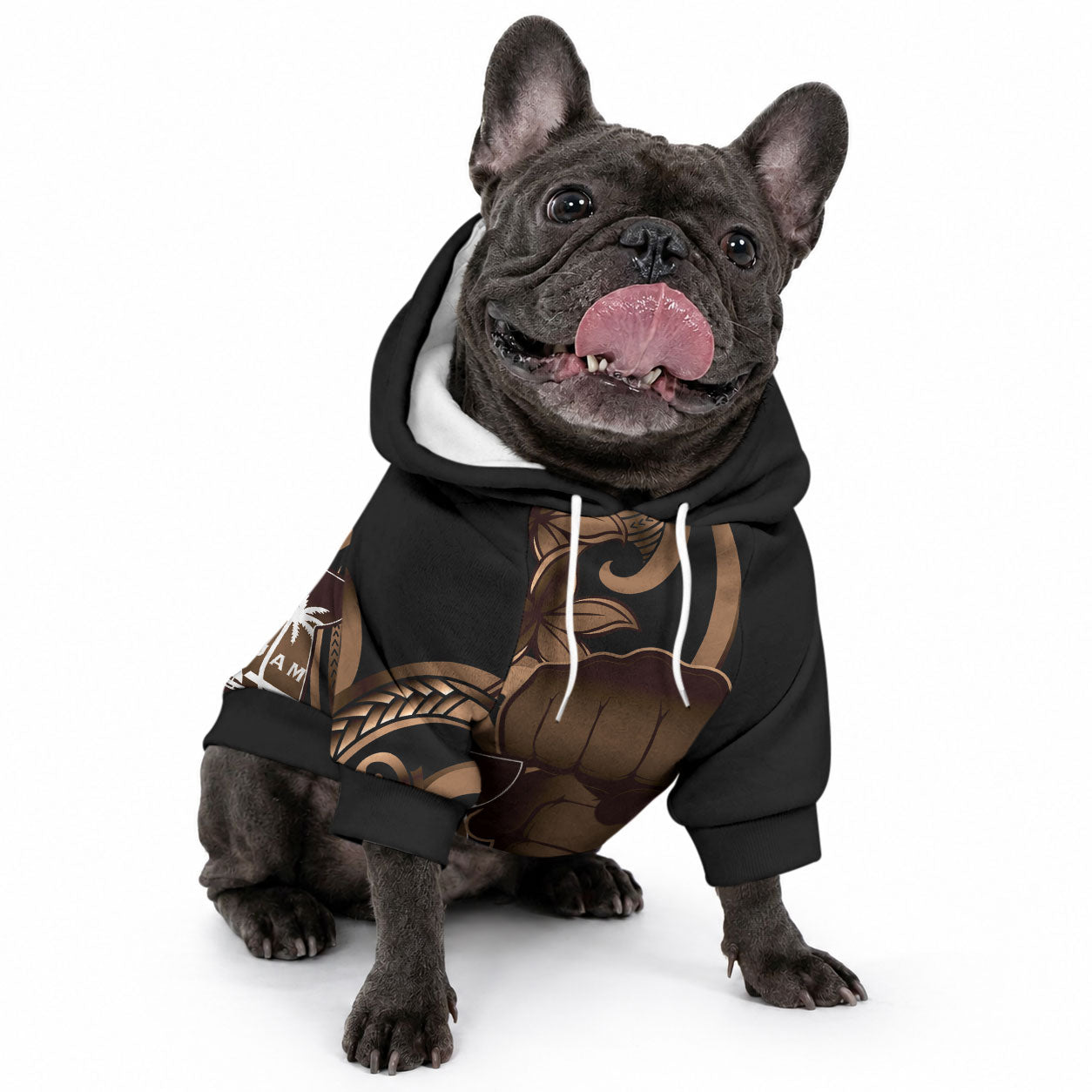 Brown Hafa Adai Guam Pet Hoodie Chamorro Latte Stone Hand With Plumeria LT14 - Polynesian Pride