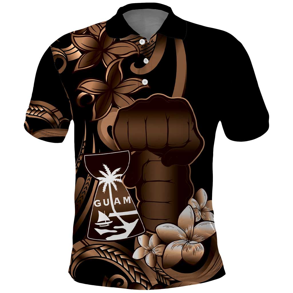Brown Hafa Adai Guam Polo Shirt Chamorro Latte Stone Hand With Plumeria LT14 Brown - Polynesian Pride