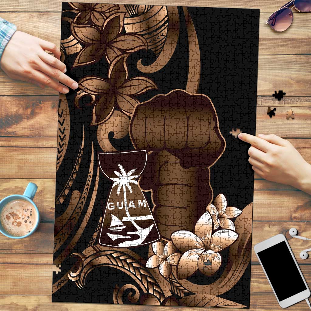 Brown Hafa Adai Guam Puzzle Chamorro Latte Stone Hand With Plumeria LT14 Brown - Polynesian Pride