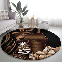 Brown Hafa Adai Guam Round Carpet Chamorro Latte Stone Hand With Plumeria LT14 - Polynesian Pride