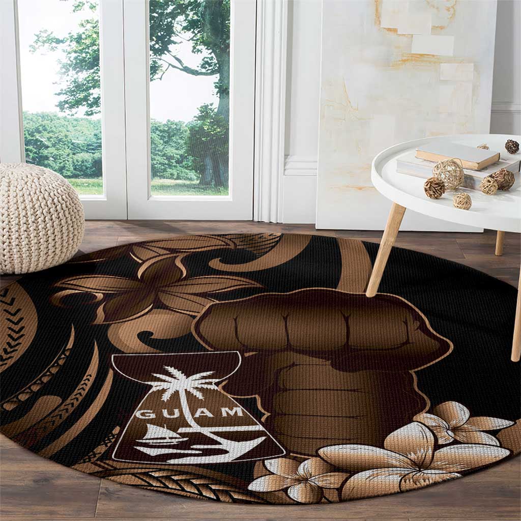 Brown Hafa Adai Guam Round Carpet Chamorro Latte Stone Hand With Plumeria LT14 - Polynesian Pride