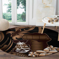 Brown Hafa Adai Guam Round Carpet Chamorro Latte Stone Hand With Plumeria LT14 - Polynesian Pride