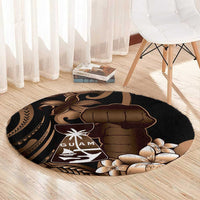 Brown Hafa Adai Guam Round Carpet Chamorro Latte Stone Hand With Plumeria LT14 - Polynesian Pride