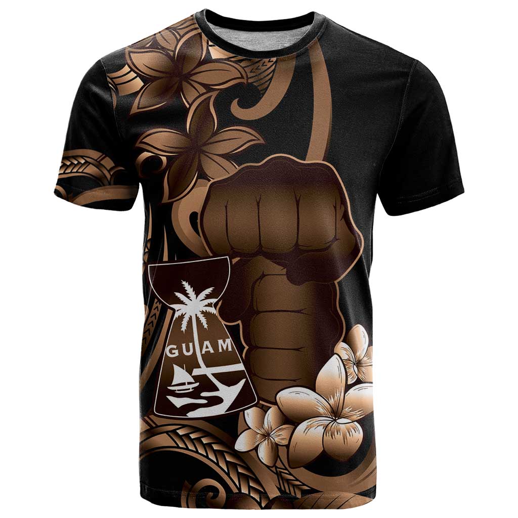 Brown Hafa Adai Guam T Shirt Chamorro Latte Stone Hand With Plumeria LT14 Brown - Polynesian Pride