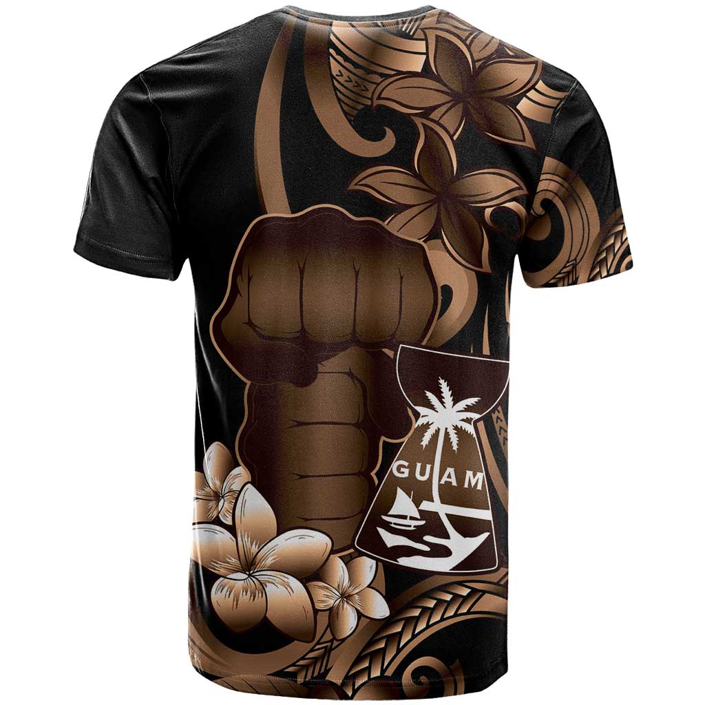 Brown Hafa Adai Guam T Shirt Chamorro Latte Stone Hand With Plumeria LT14 - Polynesian Pride
