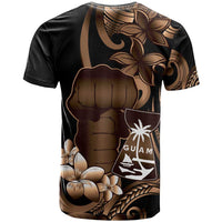 Brown Hafa Adai Guam T Shirt Chamorro Latte Stone Hand With Plumeria LT14 - Polynesian Pride
