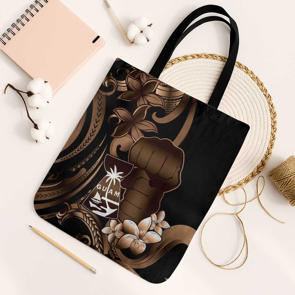 Brown Hafa Adai Guam Tote Bag Chamorro Latte Stone Hand With Plumeria LT14 Black Strap One Size Brown - Polynesian Pride