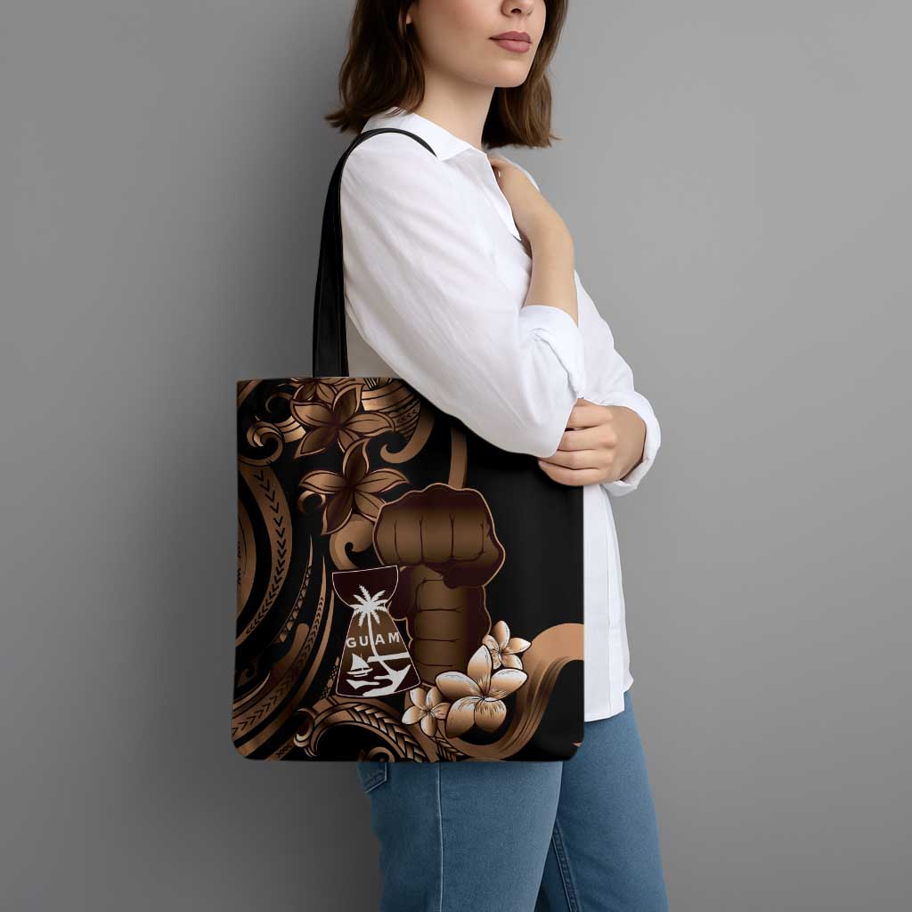 Brown Hafa Adai Guam Tote Bag Chamorro Latte Stone Hand With Plumeria LT14 - Polynesian Pride