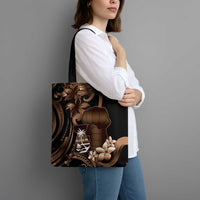 Brown Hafa Adai Guam Tote Bag Chamorro Latte Stone Hand With Plumeria LT14 - Polynesian Pride